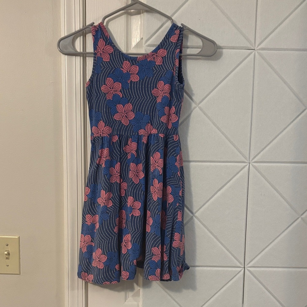Tea Collection Blue Dress with Pink Floral Design